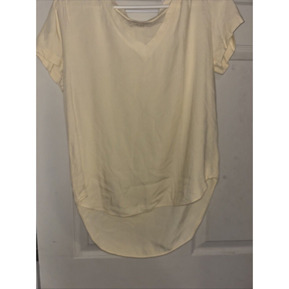 Cloth & Stone Shirt Womens Small Yellow V Neck Short Sleeve Casual Rounded Hem - Picture 4 of 4